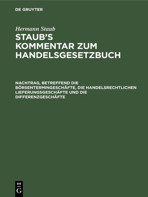 cover image of Nachtrag, betreffend die Börsentermingeschäfte, die handelsrechtlichen Lieferungsgeschäfte und die Differenzgeschäfte